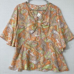 New CATO Multi Color Ruffle Sleeve Lightweight Blouse size XL